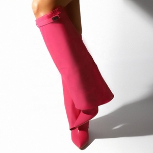 Women Solid Long <b>Boots</b> Fashion Overlay Pointy Toe Knee High Booties for Teens Autumn Winter High Chunky Heels Shoes - Product Image 3