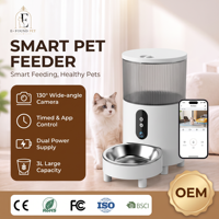 Distributeur automatique de nourriture pour animaux avec caméra 3L, communication bidirectionnelle, contrôle à distance via application, gamelles et distributeurs en plastique pour animaux, vente en gros