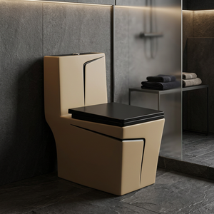 WC monobloc en céramique décorative pour la maison, à chasse d'eau, avec abattant à fermeture douce, à poser au sol, de type occidental - Product Image 1