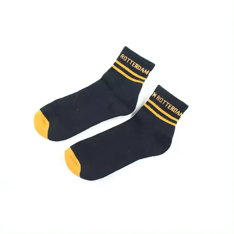 Broderie de course d'hiver Promo Chaussettes personnalisées Crew Concevez votre propre logo Private your label Bamboo Cotton Black Sports