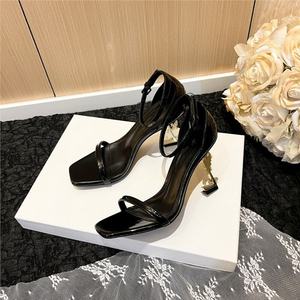<span class=keywords><strong>Sandalias</strong></span> de tacón de aguja con una sola correa y punta cuadrada para mujer, diseño europeo, con hebilla y letras decorativas, de PVC, a la moda, ¡las más vendidas! - Product Image 2