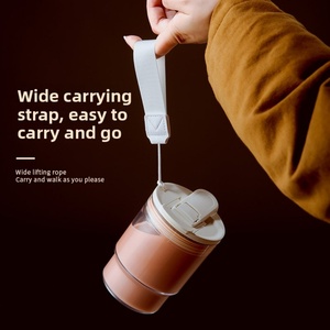 New Plastic <b>Coffee</b> Cup Large Capacity Stylish Solid Color Modern Minimalist Dual-use Portable Water <b>Bottle</b> Lanyard Transparent - Product Image 3