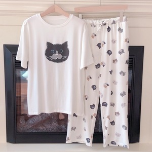<span class=keywords><strong>Pigiama</strong></span> estivo con stampa di <span class=keywords><strong>gatto</strong></span> o coniglio stile giapponese pantaloni lunghi a maniche corte da <span class=keywords><strong>donna</strong></span> con <span class=keywords><strong>pigiama</strong></span> Casual in cotone modale - Product Image 1