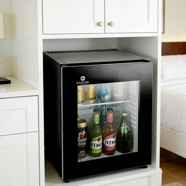 EASTON 30L Silent Absorption Minibar for Hotel Guest Room Glass Door Completely Noiseless Refrigerator CE Approved
