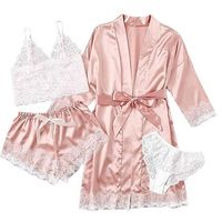 Vente en Gros Meilleure Qualité Robe de Chambre en Satin pour Femme Ensemble Pyjama Lingerie 4 Pièces Kimono Soie Vêtements de Nuit