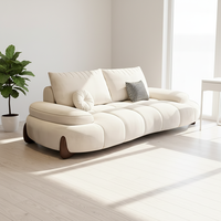 Canapé de salon en bois style crème, tissu anti-griffures pour chats, résistant aux rayures, moderne, minimaliste, courbé, pour petit appartement, en ligne droite