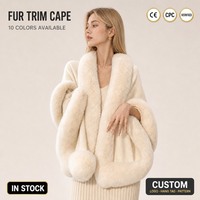 Cape en fourrure personnalisée avec logo pour femmes, hiver, en stock, prête à être expédiée, vente en gros, usine OEM