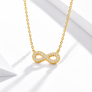 Collier pendentif infini plaqué or 14 carats avec zircon cubique serti pavé, chaîne maille forçat, bijoux minimalistes unisexes - Product Image 1