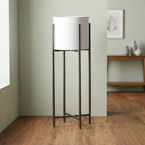 AK <b>Brass</b> Unique Design Modern White <b>Plants</b> <b>Pots</b> Cylinder Planter with Heavy Stand for Luxury Room Bedroom Balcony Home Decor - Product Image 1