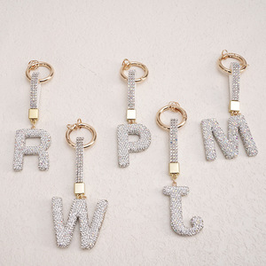 Wholesale DIY Rhinestone Keychain Full Diamond 26 Letters Pendant Key Chain Car Bag Crystal Pendant Bling Alphabet Keychain
