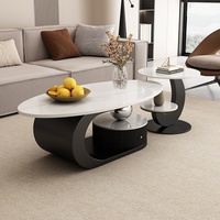 Table basse ovale en métal et ardoise de style italien moderne et luxueux pour salon dans les petits espaces avec tiroirs
