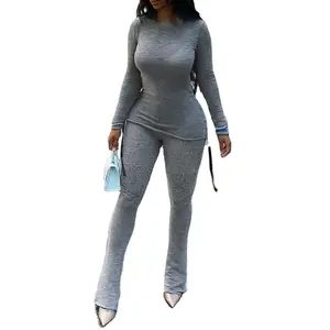 Pants Suits Two Piece Set Women's Solid Short Pleated Long Sleeve Tops With Wide Leg Pant Casual Streetwear Women Mode Femme