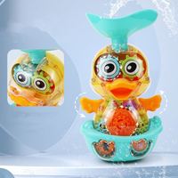 Jouets de bain pour bébé, canard transparent avec engrenages, jouets de bain pour bébé qui pulvérisent de l'eau avec ventouse