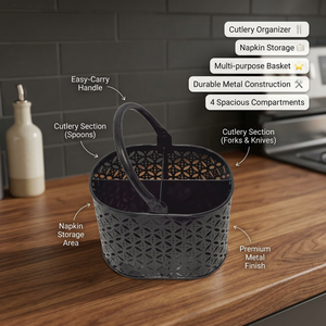 Cesta de Almacenamiento Ovalada de Metal con Asa, Diseño Rústico para Uso en la Cocina - Product Image 3