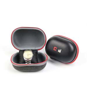 Custom Portable PU and Oxford Material <b>Hard</b> EVA Watch Pouch Travel Waterproof Zipper Watch Case with <b>Pillow</b> Stylish Bag - Product Image 4