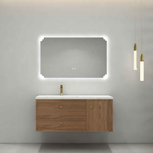 Meuble de salle de bain intelligent avec miroir intégré, vasque en céramique, style chinois moderne, en bois massif, à fixation murale - Product Image 2