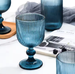 En Stock Vintage en relieve acanalado Origami Color azul y gris vaso para beber Copa copa de vino tinto conjunto de copas de vino - Product Image 5