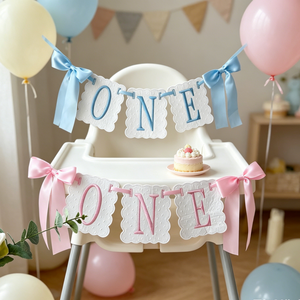 Nouveauté : Accessoires de décoration pour baby shower, rose et bleu, pour fête de 1er anniversaire, accessoires de photomaton, bannière de chaise pour le premier anniversaire de bébé - Product Image 1