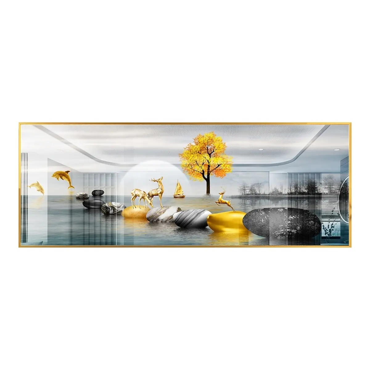 Factory Price Beautiful Scene Art Crystal Porcelain Abstract Decorative Wall Hanging Art Painting For Living Room Decoration