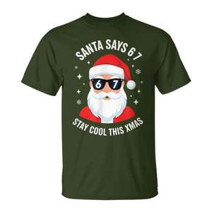 Santa 67 Stay Cool Xmas T-Shirt Camiseta navideña para hombre, ropa informal - Product Image 1