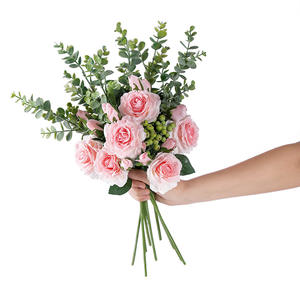 Rosas artificiales con hojas de eucalipto, ramo de flores para decoración del hogar, boda, 9 cabezas, estilo Ins, E-L014, nuevo estilo, <span class=keywords><strong>2022</strong></span> - Product Image 1