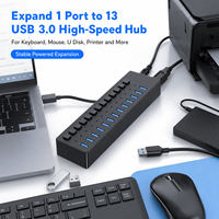 Hub USB 3.0 de 13 Puertos con Alimentación, 5Gbps, 13 Puertos USB-A, Interruptores de Encendido Individuales, Material ABS, en Stock, Garantía de 12 Meses