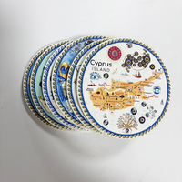 Posavasos Redondo de Cerámica con Relieve 3D, Mapa de Chipre, Diseño de Ojo Turco, Recuerdo de Viaje de Chipre, Decorativo para Café, Té y Bebidas