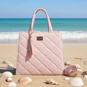 Bolso de Mano Acolchado de PU para Mujer, Marca Fana Kalea, Color Rosa, Estilo Casual de Playa, Forma Cuadrada, con Borla - Product Image 2