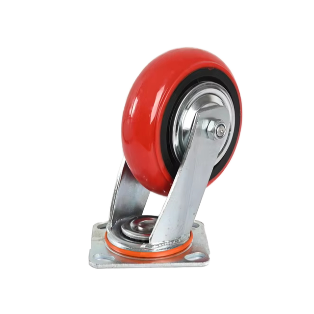 High Load Capacity NINGJIA Industrial Caster Wheel 4 Inch Red Heavy Duty Polyurethane PVC Rigid Ball Roller Bearing for Trolley