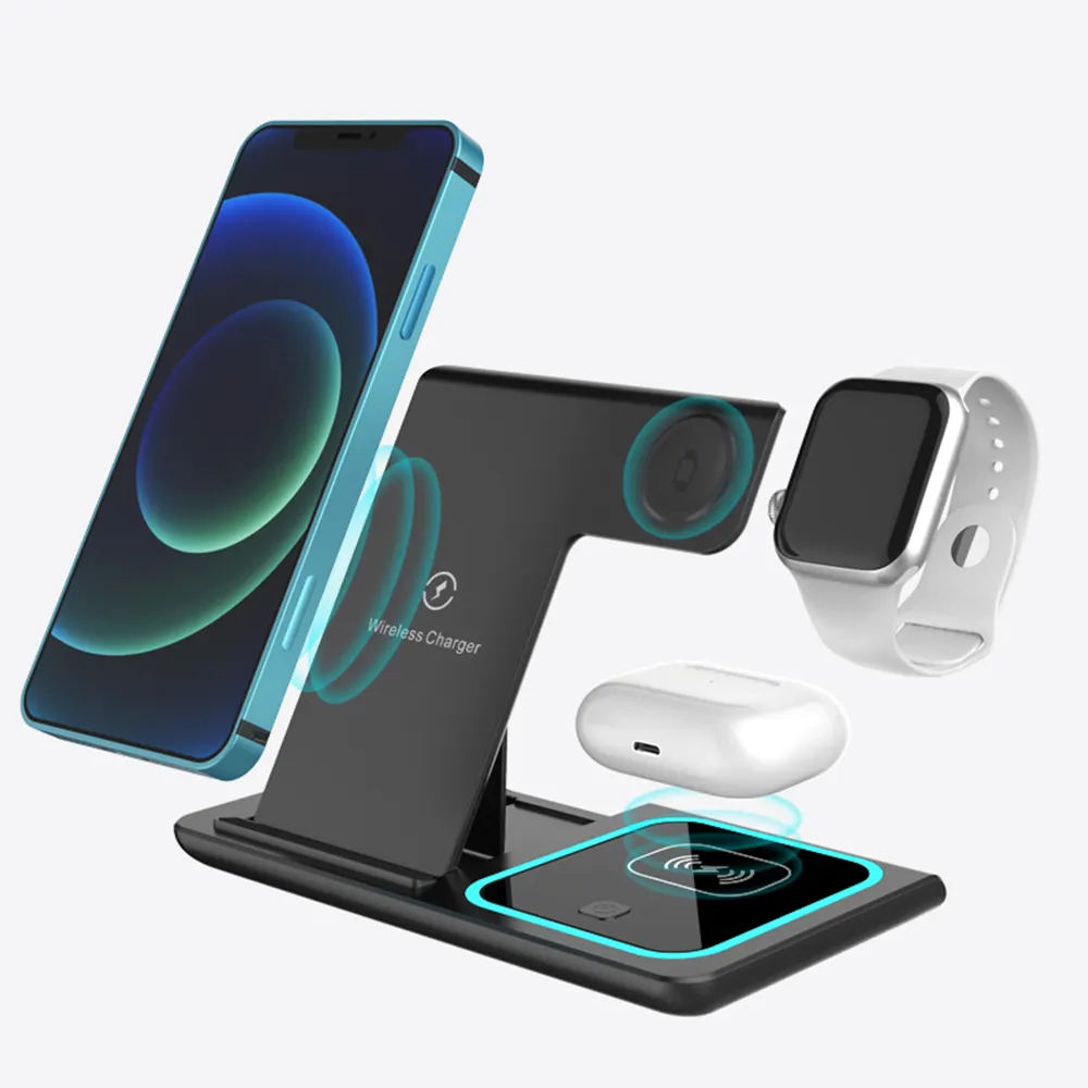 Foldable 3 in 1 QI Wireless Charger for IPhone 14 13 12 Pro Max Fast Charging Wireless Station for S23 for Earphone for IWatch