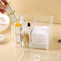 Boîte de rangement rectangulaire en acrylique PS avec couvercle transparent, moderne et minimaliste, pour organisation de vanité et compartiments pour cotons démaquillants