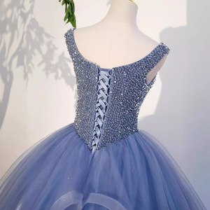 Spring Princess Evening Gown Royal Blue Chiffon Ball Gown Sweetheart Neckline Empire Waistline Glitter Dress - Product Image 4