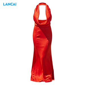 ชุดเดรสยาวคล้องคอแขนกุดเปิดหลังชุดเดรสยาวรัดรูปเซ็กซี่สำหรับผู้หญิง - Product Image 6