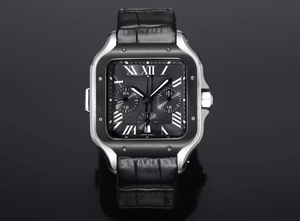 Montre polyvalente pour homme fabriquée en Suisse, boîtier carré, chronographe, cadran à chiffres romains et bracelet à motif crocodile noir - Product Image 5