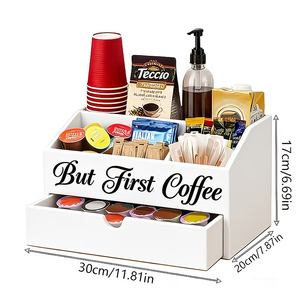 Accessoires de bar en bois à 2 niveaux avec tiroir, station à <span class=keywords><strong>thé</strong></span> et condiments style farmhouse, conteneur en bois pour le stockage des grains de café - Product Image 1
