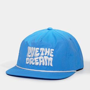 OEM Custom Logo 5 Panel Unstructured Nylon 3D Embroidery <b>Snapback</b> <b>Cap</b> Fashion Flat Brim Hat With Rope - Product Image 2