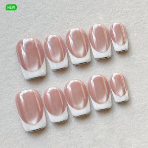10 <span class=keywords><strong>Uñas</strong></span> Postizas Francesas Clásicas <span class=keywords><strong>Blancas</strong></span> Hechas a Mano, <span class=keywords><strong>Uñas</strong></span> Acrílicas de Alta Calidad con Efecto Ojo de Gato, <span class=keywords><strong>Uñas</strong></span> Artificiales - Product Image 1