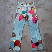 Pantalon en denim brodé avec écusson de créateur personnalisé Pantalons décontractés vintage à la mode avec blocage des couleurs
