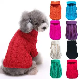 Suéteres de invierno para perros pequeños, ropa cálida de punto para cachorros, abrigo, Chihuahua, Bulldogs, disfraz de gato de Color sólido