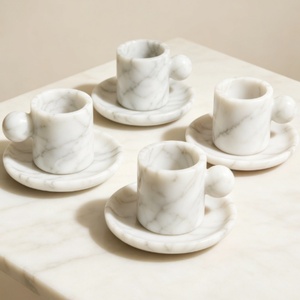 STONEKOCC Luxury Marble Coffee <strong>Cup</strong> &amp; <strong>Saucer</strong> <strong>Set</strong> with Knob Handle Heat Resistant Dishwasher Safe Eco-Friendly Gift for Presents - Product Image 4