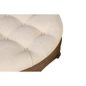 Table basse ottoman ronde capitonnée avec étagère de rangement en bois, style farmhouse, 2 niveaux, plateau surdimensionné à boutons - Product Image 6
