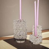 Porte-bougie en verre soufflé à la main, texturé effet cristal de glace, transparent et sculptural, style moderne minimaliste, pour hôtels et spas