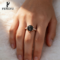 Bagues en quartz rutilé noir hexagonal fin pour femmes, argent sterling 925, bague en pierre précieuse tendance, bijoux de créateur, vente en gros