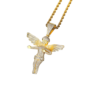 Collar con Colgante de Ala de Ángel Personalizado, Diamante Moissanite VVS1, Joyería Hip Hop en Oro Amarillo de 14K - Product Image 2