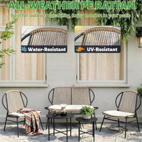 Ensemble de conversation en rotin PE résistant aux intempéries, canapé et chaises en osier avec table basse pour jardin, patio, bord de piscine