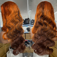 Wig Rambut Asli India Warna Biru Ombre Custom Gree, Kutikula Tertata Rapi, Model Body Wave, 13X4 13x6, Wig Frontal HD Transparan dengan Lace, Rambut Manusia