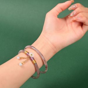 Vintage Imitation Jade Glaze Bangle 2pcs/set Simple Retro Chinese Flower Charm <b>Cuff</b> <b>Bracelet</b> Chalcedony Ice <b>Bracelet</b> for Women - Product Image 4
