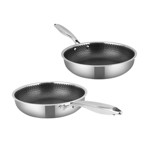 Nhà Máy 20/24/28cm cấp thực phẩm không dính tất cả các mạ 3-ply thép không gỉ tổ ong Fry chảo Chảo không dính lai Frying <span class=keywords><strong>Pan</strong></span> - Product Image 1