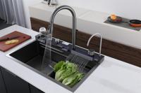 Évier à eau de pluie multifonction intelligent, grand évier de cuisine épaissi en acier inoxydable à fente unique