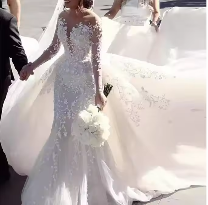 Mermaid Wedding Dresses Women Cap Sleeves Backless Lace Appliques Bridal Gown Detachable Train Vestidos De Novia